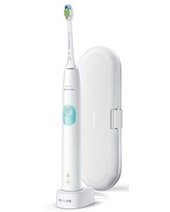 Image Philips Sonicare ProtectiveClean 4300 - Blanc & menthe : Des dents plus blanches en seulement 7 jours - 1 mode - 2 intensités - capteur de pression - indicateur de remplacement de la tête de brosse -  autonomie 14 jours - Smartimer (Minuteur 2 minu