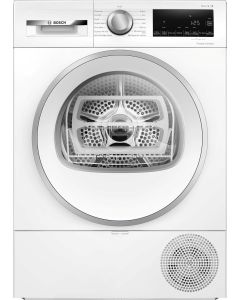 Bosch, EXCLUSIV, Sèche-linge pompe à chaleur, SER6, Classe énergie A++, 9,0 kg, Easy Clean, panier à laine, tuyau de vidange, Grand affichage LED, touches tactiles, éclairage tambour, 63 dB, Blanc argenté, porte vitrée, Dimensions (HxLxP, port